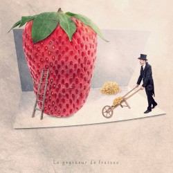 the strawberry seed-sticker - Fine Art photography - Original Art photography - Tiny Trades series