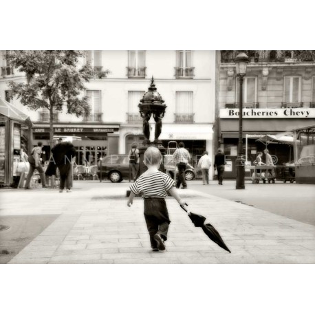 The child with the umbrella, Fine Art black-white photography print 
